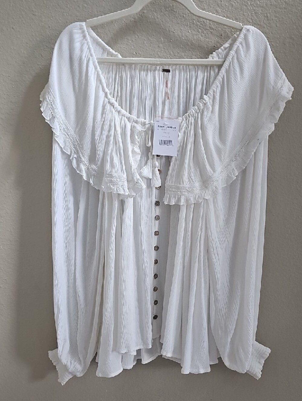 Free People White Button-Front Ruffle Peasant Blouse
